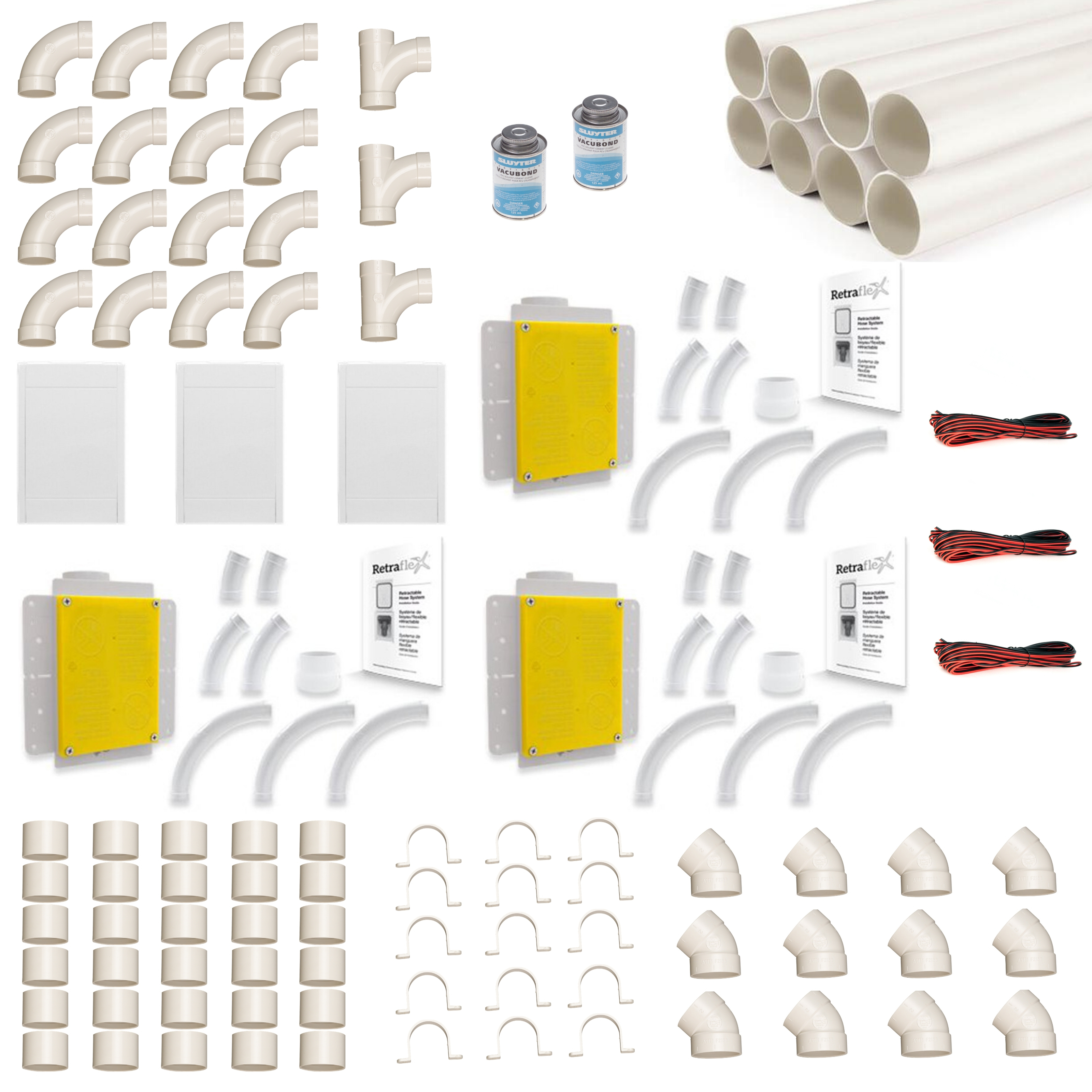 Zentralstaubsauger Einbau-Set für 3x Retraflex bis max. 12,2m Länge