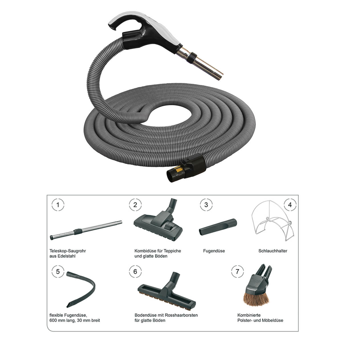 25070-swivel-schlauch-set-8-tlg Zentralstaubsauger Schlauch Set mit SWIVEL-Saugschlauch 8-teilig